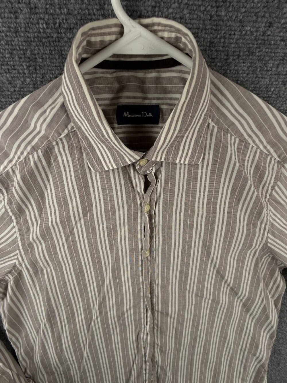 Massimo Dutti Button Up Shirt Long Sleeve Cotton Designer Striped Gray Large